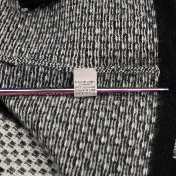 Kinross Cashmere Cardigan Sweater M Black White Check Luxury Knit Classic - Picture 6 of 7